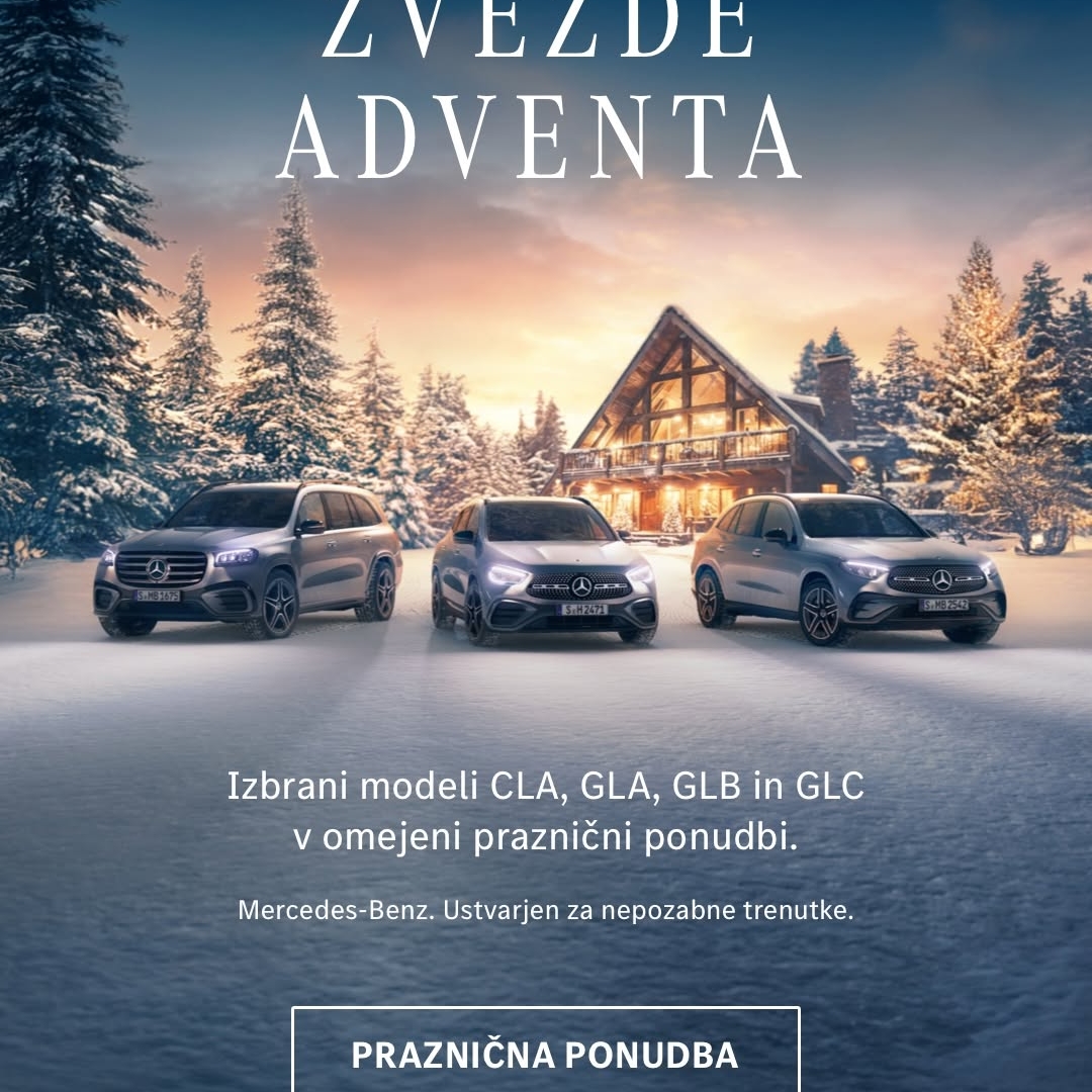 Ustvarjeni za nepozabne trenutke.
Izbrani modeli Mercedes-Benz na voljo v posebni praznični ponudbi. Obiščite salone vozil Mercedes-Benz.