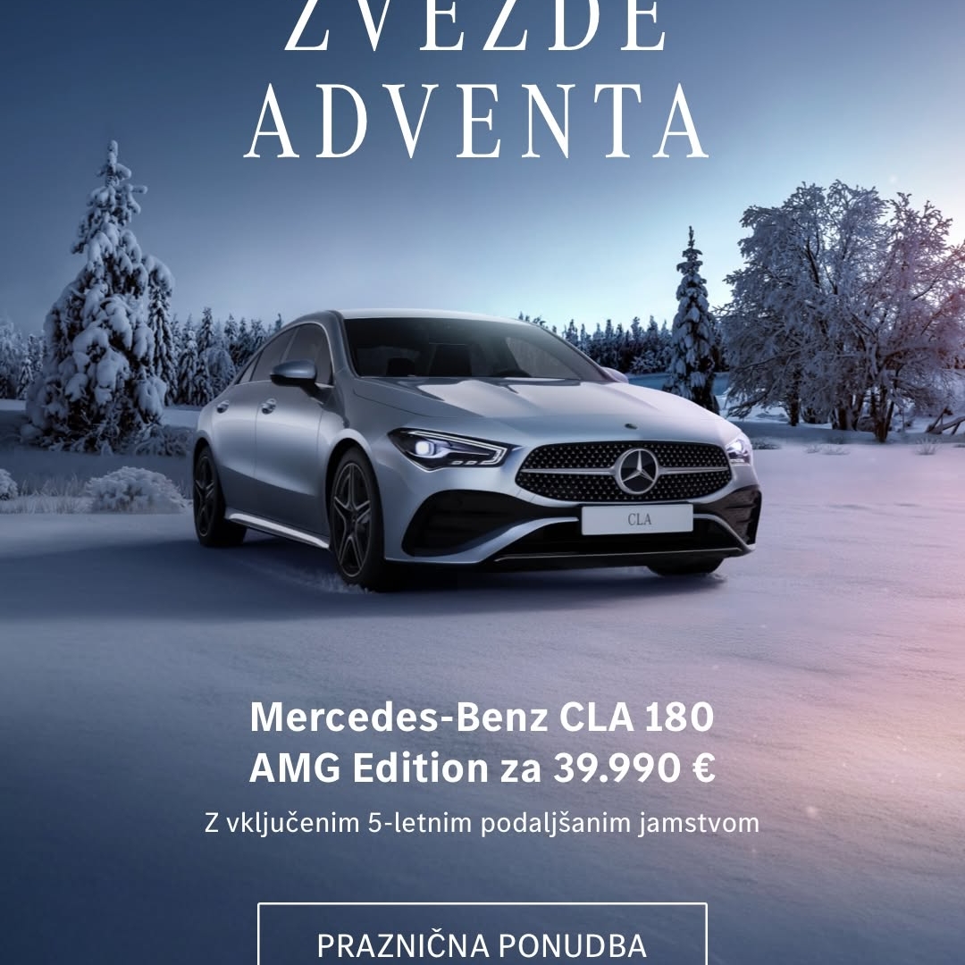 Mercedes-Benz CLA združuje prefinjenost, dinamiko in sodobno tehnologijo – popolna izbira za tiste, ki vstopajo v praznične dni v svojem ritmu.
Obiščite salone Mercedes-Benz.